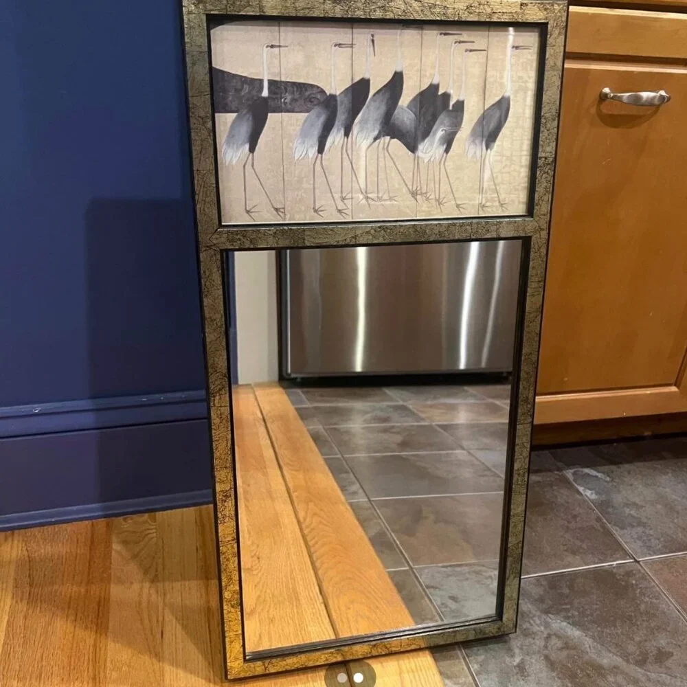 Vintage art nouveau style mirror with cranes black and gold 27.75